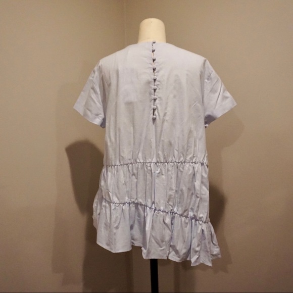 NWT Zara Trafaluc Light Blue Tiered Ruffle Blouse - Picture 3 of 6